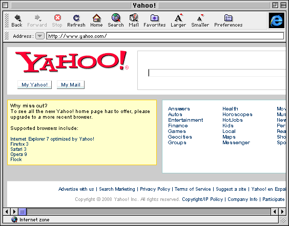 Internet Explorer 4.01 for Mac Showing Yahoo.com (1997)